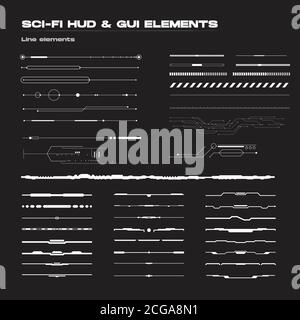 Abstract futuristic sci-fi concept user interface HUD. Vector set of linear techno futuristic vector graphic elements. Stock Vector
