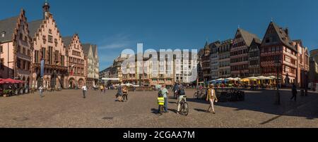the Romerbergsquare in the old town with pedestrians, Frankfurt, Germany Stock Photo