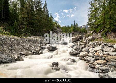 View of the Dora - Val Veny - Courmayeur - Valle d'Aosta - Italy Stock Photo