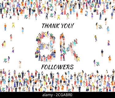 Thank you followers peoples, 8k online social group, happy banner celebrate, Vector illustration Stock Vector