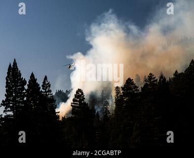 Wild Fires in California being put out by helicopters Stock Photo