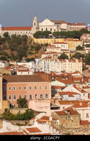 Beautiful view to old historic city buildings in central Lisbon, Portugal Stock Photo