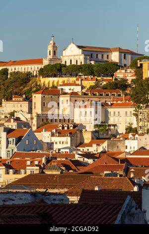 Beautiful view to old historic city buildings in central Lisbon, Portugal Stock Photo