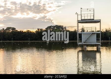 Sunset panorama of Rowing Venue in city of Plovdiv, Bulgaria Stock ...