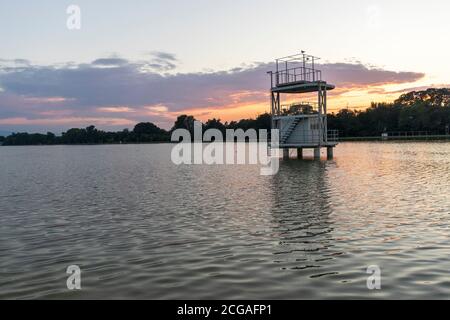 Sunset panorama of Rowing Venue in city of Plovdiv, Bulgaria Stock ...