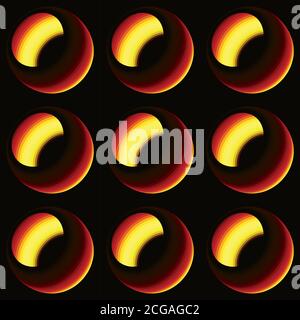 Seamless pattern with abstract 3D shapes in form of torus on dark background. CMYK colors vector graphics Stock Vector