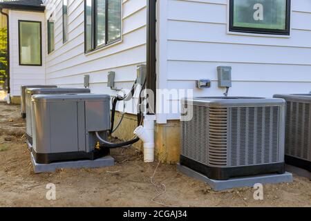 Installation air conditioning system in the under construction new house Stock Photo