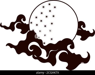 full moon clouds sky bright cartoon isolated icon line style vector illustration Stock Vector
