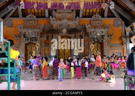 Bali Ubud Indonesia - Ubud Palace balinese art dancing Stock Photo