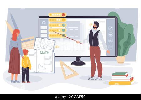 Teacher teaching math online showing student rate Stock Vector