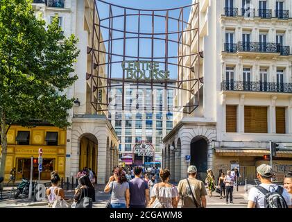 view of the modern Centre Bourse shopping center from La Canebière, the historic high street in the old quarter of Marseille, Bouches-du-Rhône departm Stock Photo