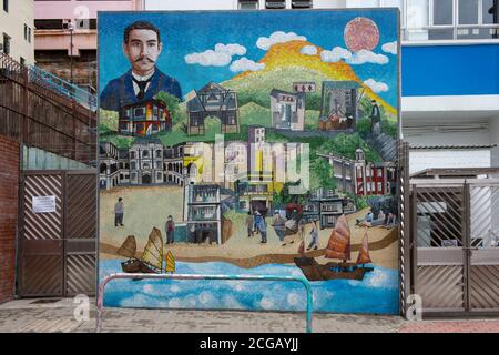 Hong Kong,China:25 Mar,2020.  History of Hong Kong mosaic on the outer wall of King's College Old Boys' Association Primary School, Bridges Street, So Stock Photo