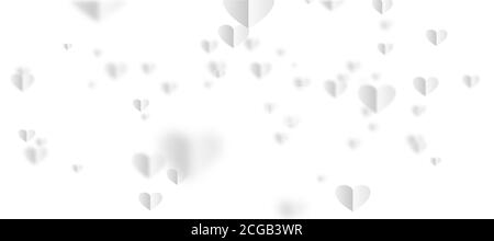Beautiful white heart paper on white with blurred background. Panoramic banner image for St. Valentines Day, Mother's Day, wedding anniversary. Weddin Stock Photo