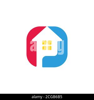 abstract home arrow up square letter p logo vector Stock Vector