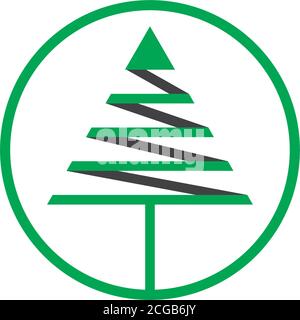 green pine tree triangle ribbon circle symbol logo vector Stock Vector