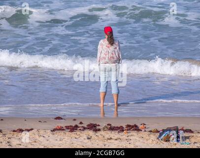 Port Elizabeth South Africa - residents enjoy an afternoon out in early spring on Summerstrand beach Stock Photo