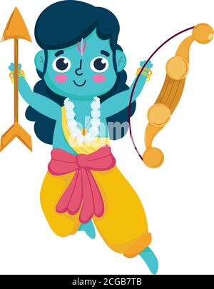 indian lord rama with arrow and bow cartoon traditional vector illustration Stock Vector