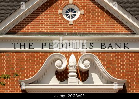 Chestertown, MD, USA 08/30/2020: Close up image of the main office of The Peoples Bank. Founded in 1910 in Chestertown, it is an independent community Stock Photo