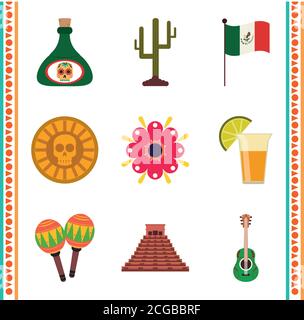 mexican independence day, party national country icons set vector illustration Stock Vector