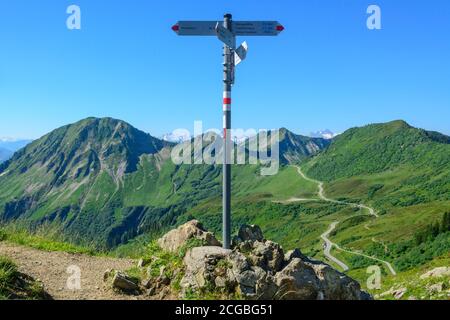 Signage for hikers in austrian mountains Stock Photo