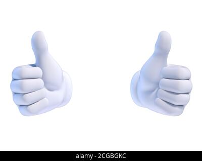 Thumbs up white cartoon hand 3d rendering