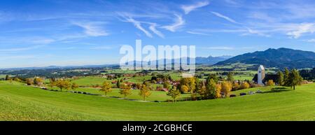 Nice falltime landscape in the bavarian Allgäu near Oy-Mittelberg with snow-covered mountains in background Stock Photo