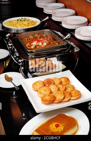 Buffet line with different dishes Stock Photo