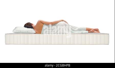 https://l450v.alamy.com/450v/2cgbhpb/woman-sleeping-on-the-side-posture-on-orthopedic-mattress-2cgbhpb.jpg