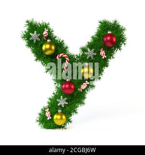 Christmas font isolated on white 3d rendering, letter Y Stock Photo