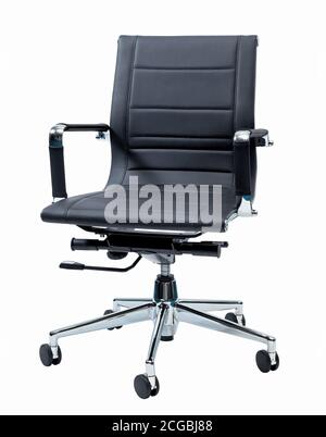 Black leather office chair isolated on white background Stock Photo - Alamy