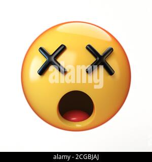 Dead face emoji isolated on white background, cross eyes emoticon 3d rendering Stock Photo