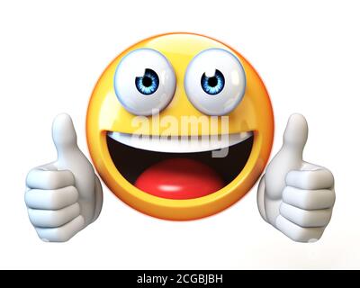 Thumbs up emoji isolated on white background, emoticon giving likes 3d rendering