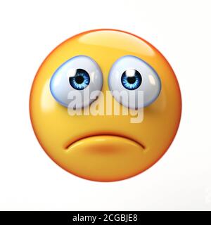 Sad emoji isolated on white background, depressed emoticon 3d rendering Stock Photo