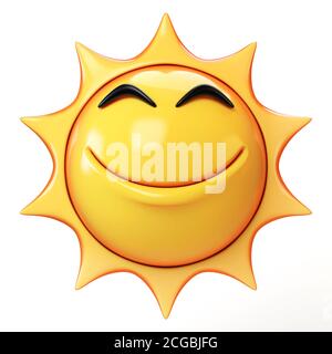 Cartoon sun emoji isolated on white background, sunshine emoticon 3d rendering Stock Photo