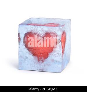 Heart frozen inside ice cube 3d rendering Stock Photo