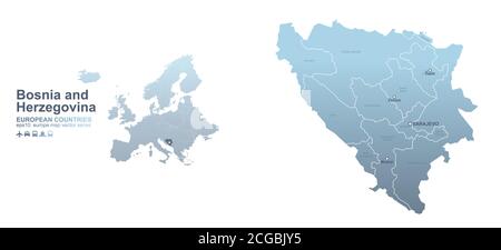 Bosnia map. blue gradient vector map of European countries. Stock Vector