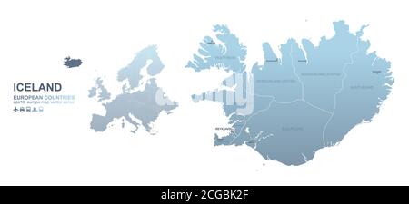 Iceland map. blue gradient vector map of European countries. Stock Vector