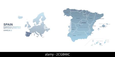Spain map. blue gradient vector map of European countries. Stock Vector