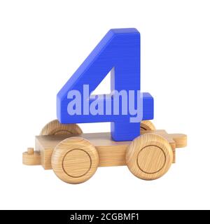 Train font on wheels 3d rendering number 4 Stock Photo