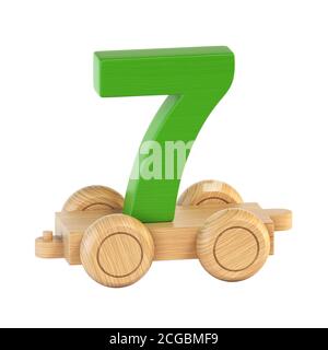 Train font on wheels 3d rendering number 7 Stock Photo