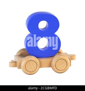 Train font on wheels 3d rendering number 8 Stock Photo