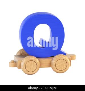 Train font on wheels 3d rendering letter Q Stock Photo