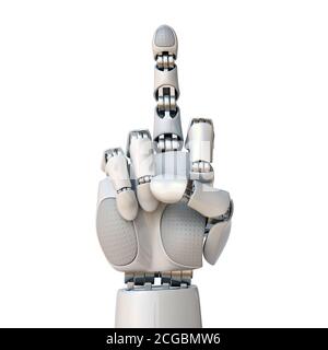 Robot hand showing middle finger 3d rendering Stock Photo