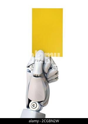 Robot hand holding a red card 3d rendering Stock Photo