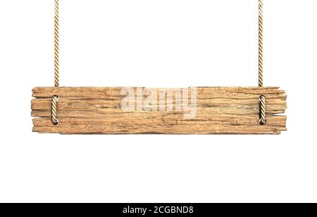 medieval wooden sign board hanging on chains isolated on white Stock ...