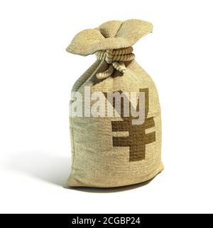 Money sack full of yens - yuan with yen - yuan sign 3d rendering Stock Photo