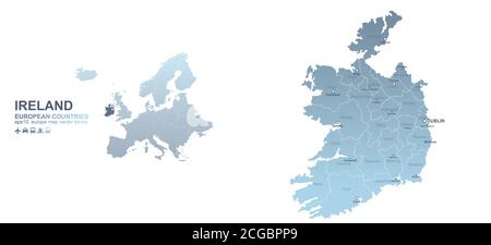 Ireland map. blue gradient vector map of European countries. Stock Vector