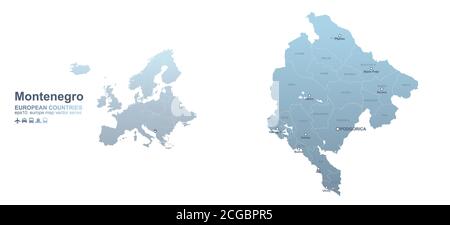 Montenegro map. blue gradient vector map of European countries. Stock Vector