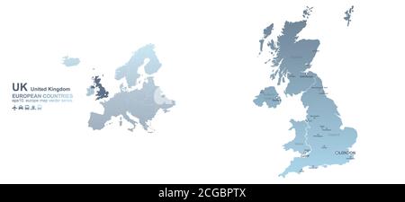 United Kingdom map. blue gradient vector map of European countries. Stock Vector