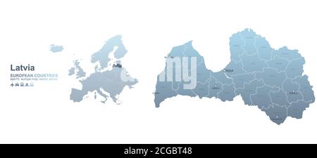 Latvia map. blue gradient vector map of European countries. Stock Vector